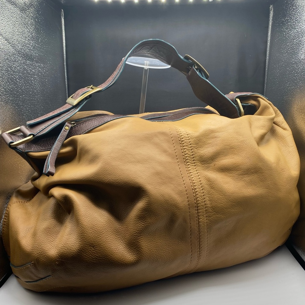 638 Gianni Bini Western HUGE leather bag w brass hdw travel bag